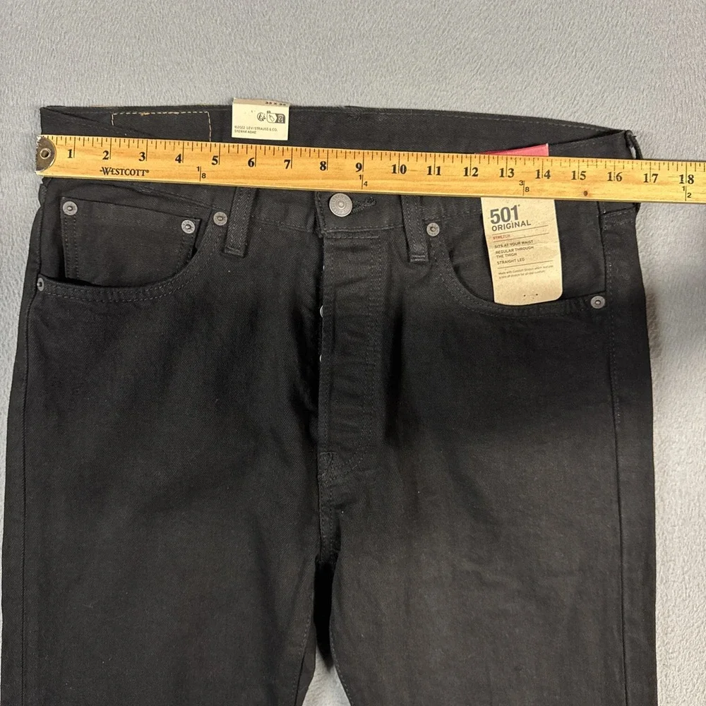 Levis Jeans Mens 33x34 Black 501 Original Straight Stretch Denim Button Fly NWT